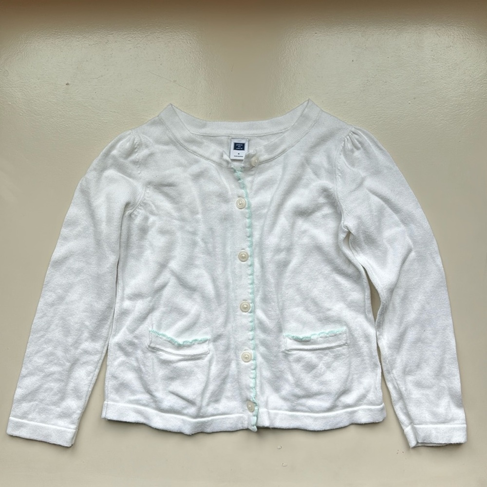 Janie and Jack white cardigan with teal detailing. Size 4. Great condition.